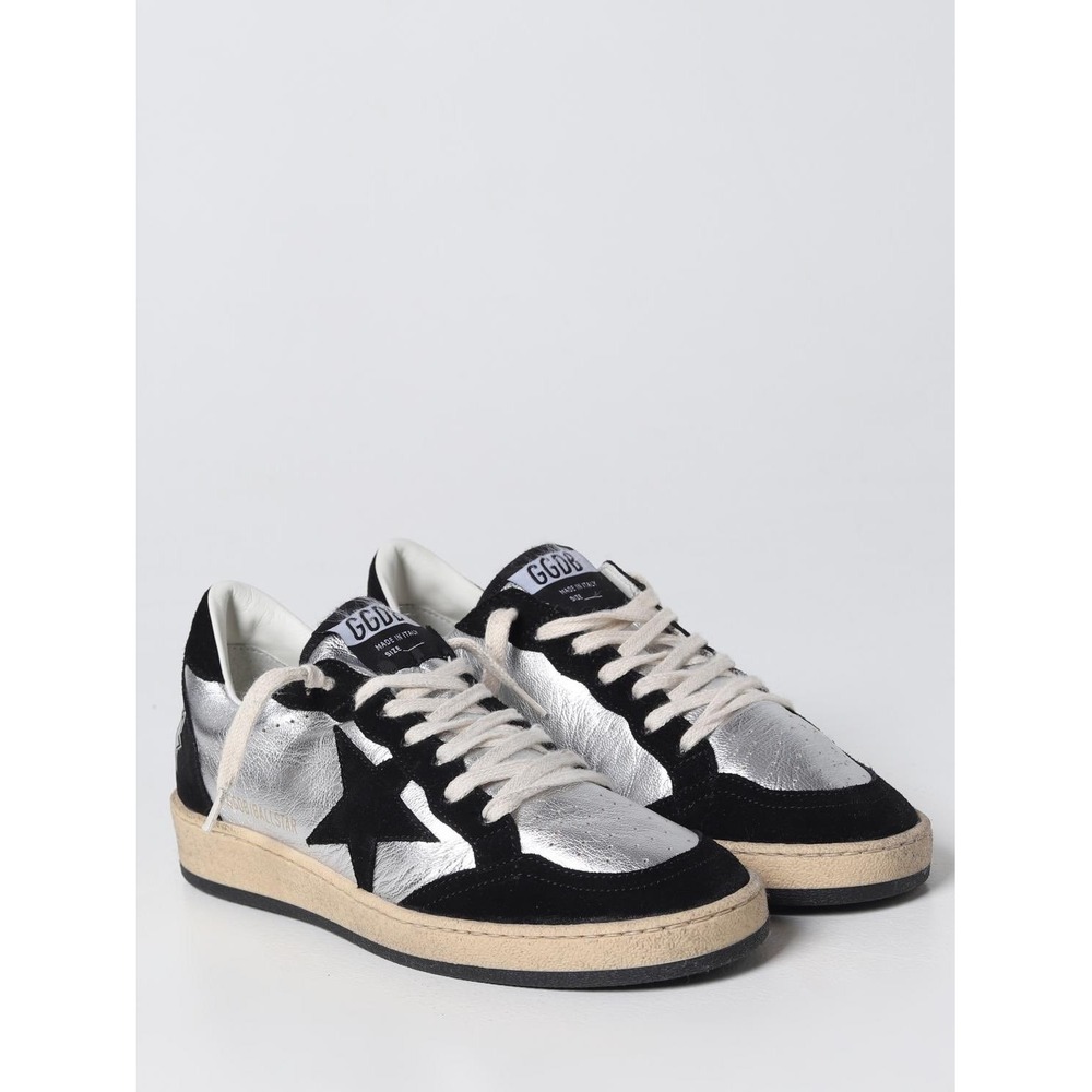 NEW Golden Goose Ball Star Silver Black Leather Suede Low Top Sneakers Shoes
